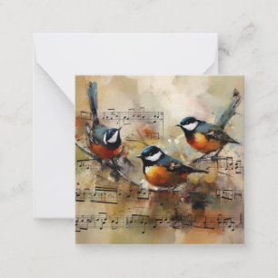 Cartão De Notas Três Pássaros Cantores em Pintura em Aquarela de P