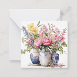 Cartão De Notas Trio de Buquês de Flor Delft Vases Placa de Nota P