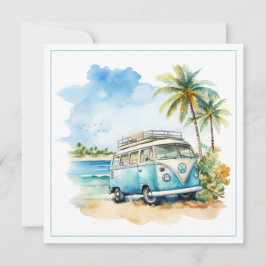 Cartão De Notas Tropical Island Retro Blue Bus