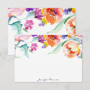 Cartão De Notas Tulipas coloridas em aquarela personalizadas