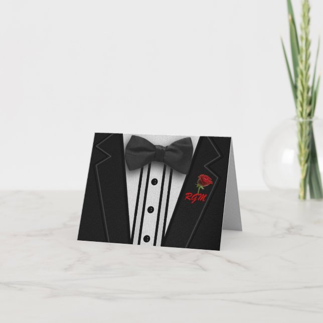 Cartão De Notas Tuxedo com Arco Tie Monograma (Frente)