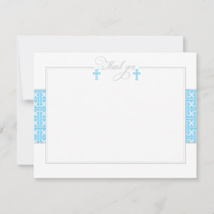 Cartão De Notas Twin Blue Baptismal Flat Obrigado Nota