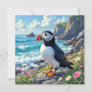 Cartão De Notas Um Puffin bonito no Vazio da margem do mar
