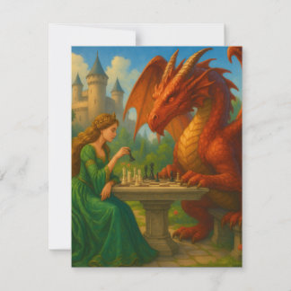 Cartão De Notas Uma princesa jogando xadrez com uma arte de fantas