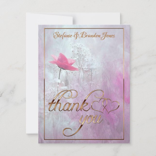 Cartão De Notas Uma Rosa Rosa Rosa Rosa Solteiro/Trilha Dourada (Frente)