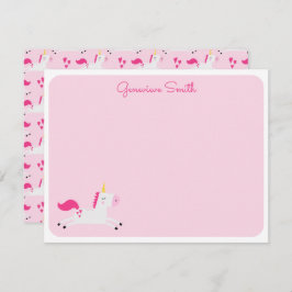 Cartão De Notas Unicórnio em Pinks com Corações