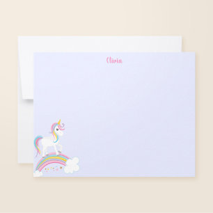 Cartão De Notas Unicórnio Roxo Arco-Íris Mágico Personalizado