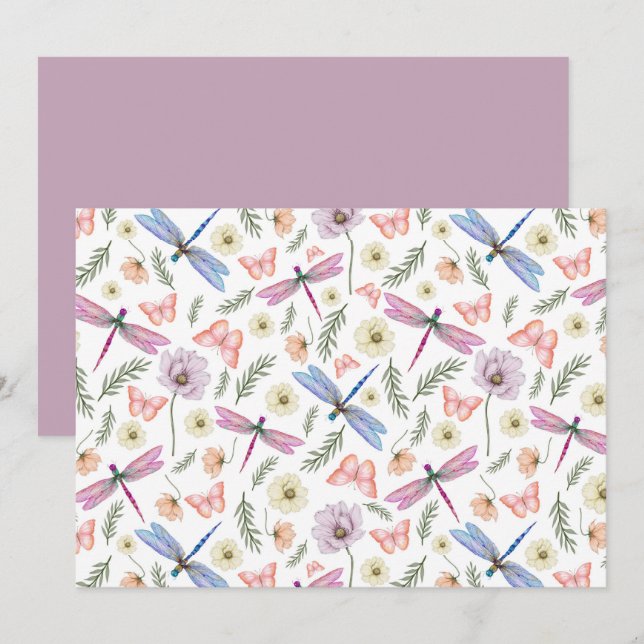 Cartão De Notas Unique Dragonflies & Butterflies Note Card (Frente/Verso)