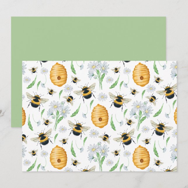 Cartão De Notas Unique Floral Honey Bees Note Card (Frente/Verso)