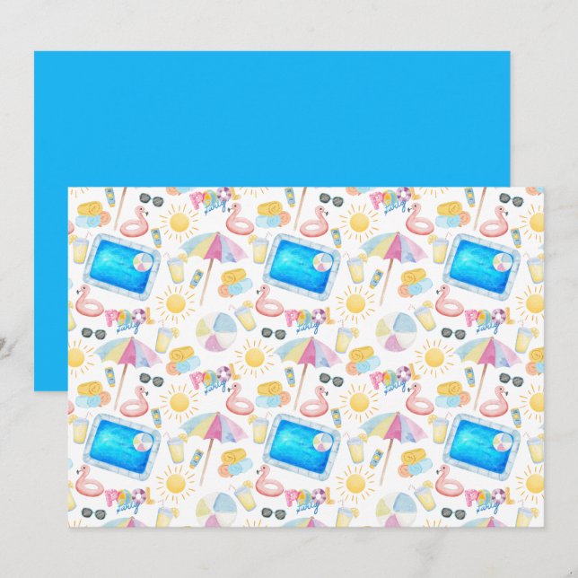 Cartão De Notas Unique Pool Party Note Card in White (Frente/Verso)