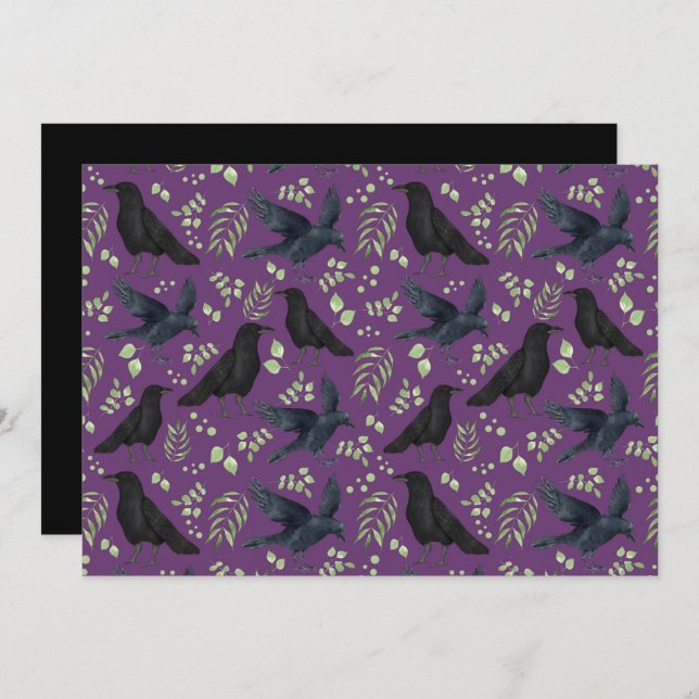Cartão De Notas Unique Ravens Note Card in Purple (Frente/Verso)