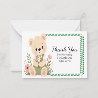 Cartão De Notas Ursa Teddy Fofa Segurando uma Flor Silvestre Obrig
