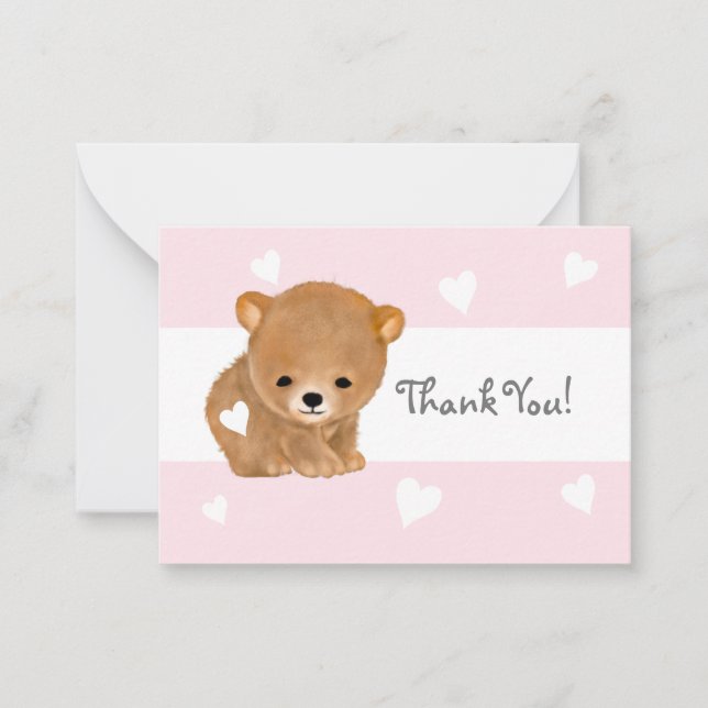Cartão De Notas Urso Castanho Rosa Obrigado Notecards (Frente)