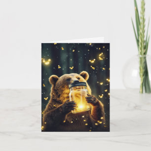 Cartão De Notas Urso Com Vagalumes No Jar
