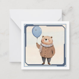 Cartão De Notas Urso do Balão Azul com Cachecol Xadrez de Suéter M
