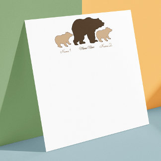 Cartão De Notas Urso Mãe Personalizado Com 2 Nomes de Filhos Prese
