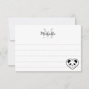 Cartão De Notas Urso Panda Fofo Desenho Animado Monograma Personal