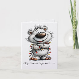 Cartão De Notas Urso Polar Preto e Branco Com Luzes Coloridas