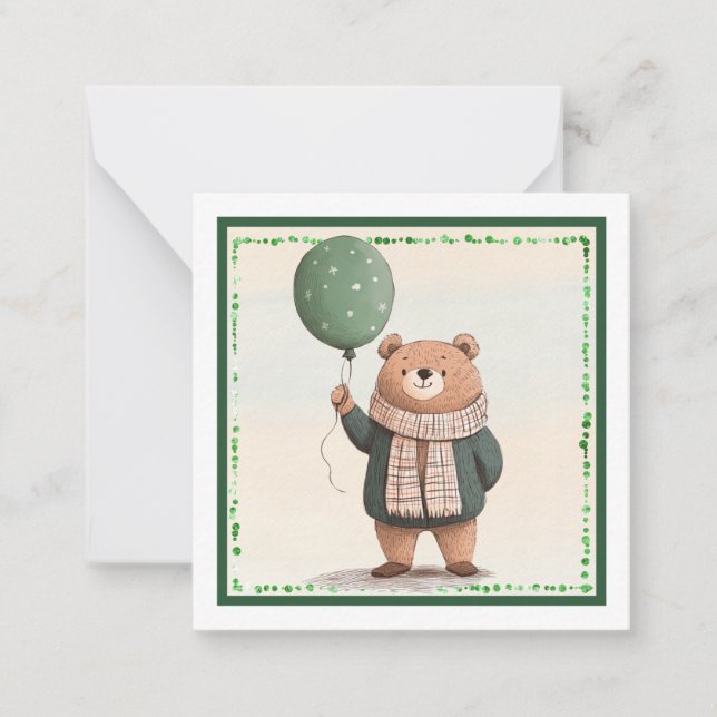 Cartão De Notas Urso Sueco Verde com Xadrez de Queda (Frente)