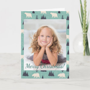 Cartão De Notas Ursos Polares de Natal Foto de Neve Evergreen Tree