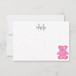 Cartão De Notas Ursozinho Fofo em Rosa Personalizado 
