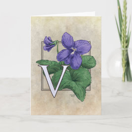 Cartão De Notas V para o monograma da flor das violetas