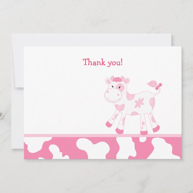 Cartão De Notas Vaca rosa Flor Obrigado Nota (Frente)