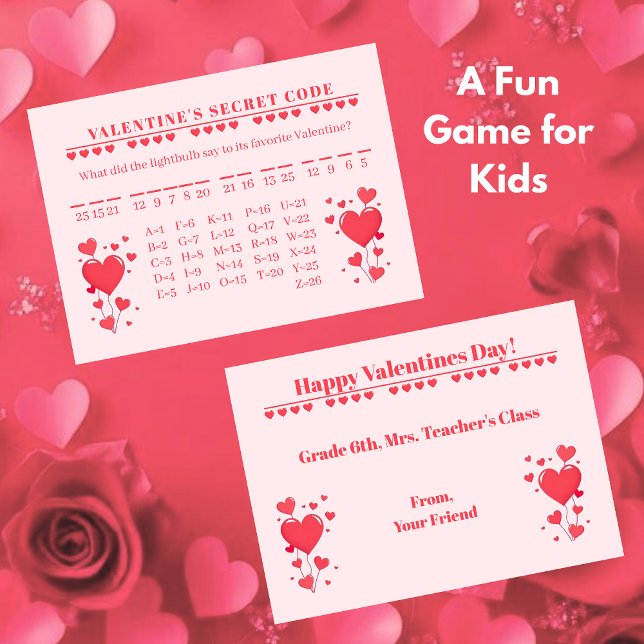 Cartão De Notas Valentine Classroom Game-Secret Code (Valentine Classroom Game-Secret Code Note Card )