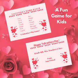 Cartão De Notas Valentine Classroom Game-Word Match