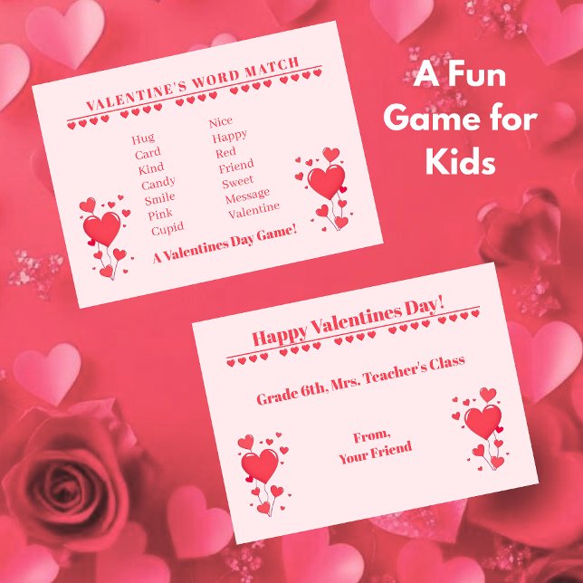 Cartão De Notas Valentine Classroom Game-Word Match (Valentine Classroom Game-Word Match Note Card for Kids)