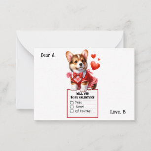 Cartão De Notas Valentine de Cachorrinho Corgi Personalizável