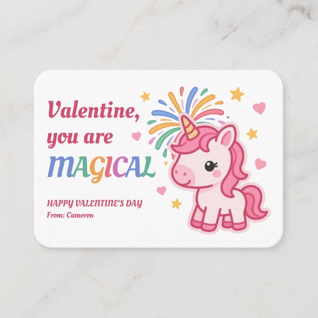Cartão De Notas Valentine You Are Magical Kids Unicorn (Frente)