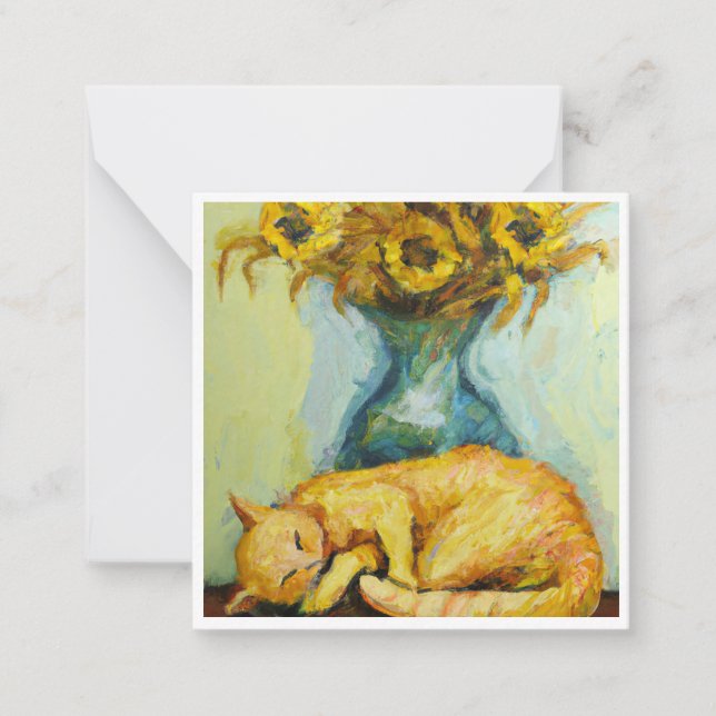 Cartão De Notas Van Gogh Cat com Girassóis (Frente)