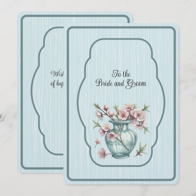 Cartão De Notas Vaso Azul de Flores de Maçã Rosa (Frente/Verso)
