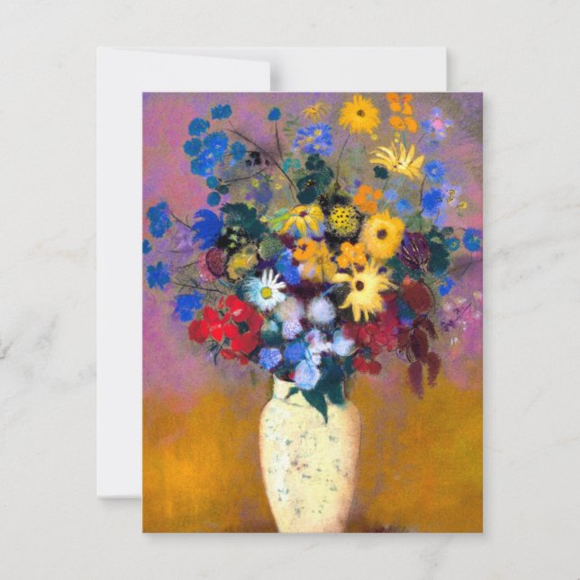 Cartão De Notas Vaso Branco com Flores Odilon Redon (Frente)
