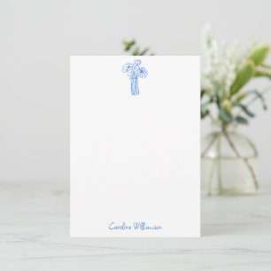 Cartão De Notas Vaso Floral Azul Arte Linha Doodle Nome Personaliz