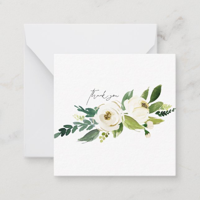 Cartão De Notas Vazio de Casamento Elegante White Floral Obrigado (Frente)
