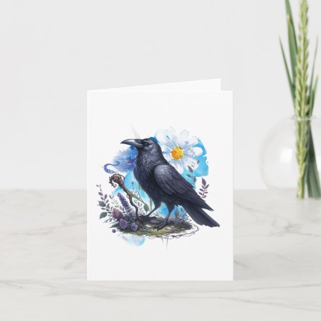 Cartão De Notas Vazio Raven de Aquarela (Frente)