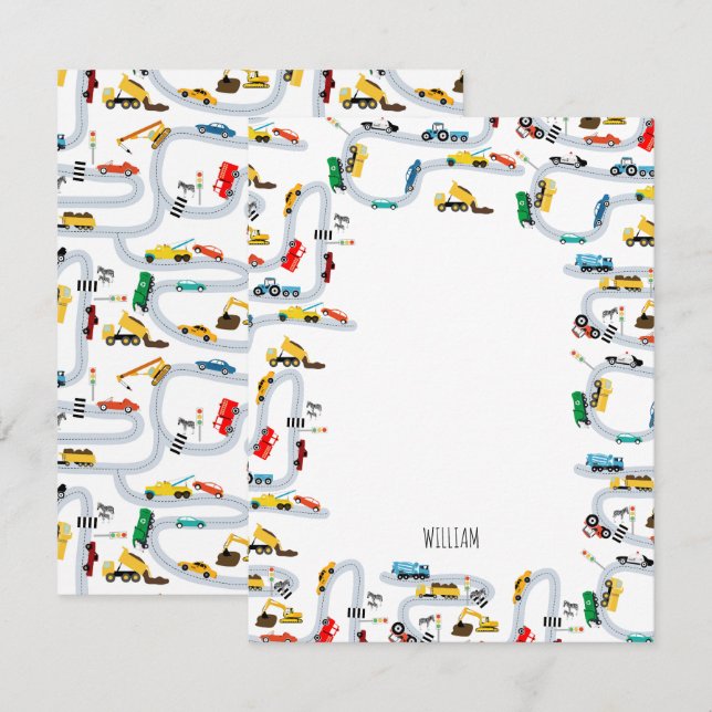 Cartão De Notas Veículos de Transporte Carros & Caminhões Estrada  (Frente/Verso)