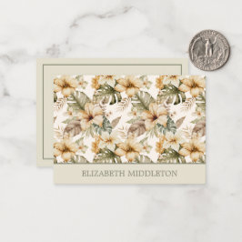 Cartão De Notas Verde e Creme Aquarela Tropical Floral