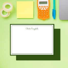 Cartão De Notas Verde-escuro minimalista, 2 bordas, assinatura