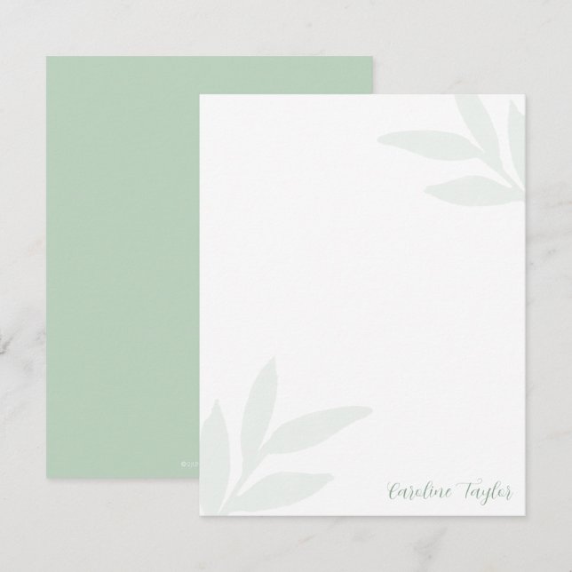 Cartão De Notas Verde Esmaecido Deixa Feminina Simples (Frente/Verso)