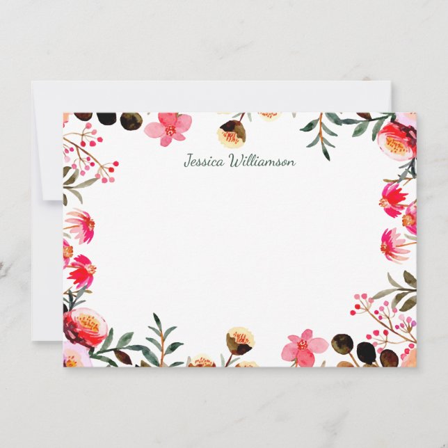 Cartão De Notas Verde Floral Elegante de Aquarela Personalizado (Frente)