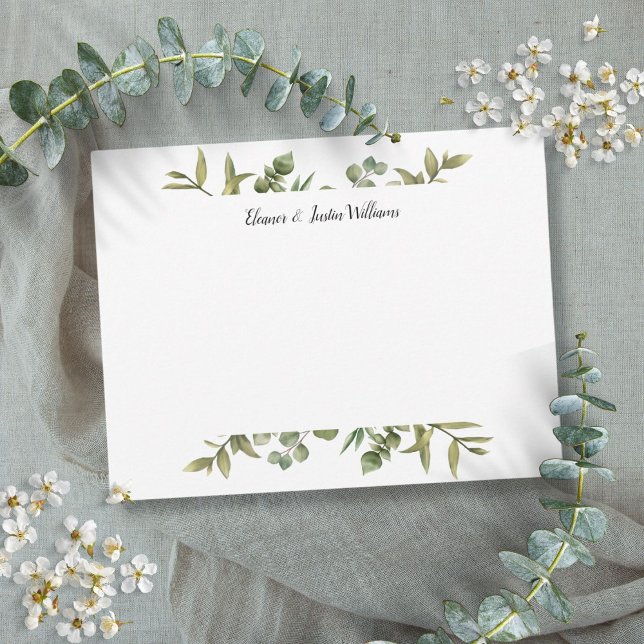 Cartão De Notas Verde Simples Elegante Personalizado (Elegant Simple Greenery Personalized Note Card)