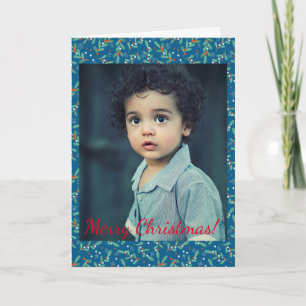 Cartão De Notas Verdes no Natal com Holly Berries Blue Red Photo
