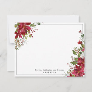 Cartão De Notas Vermelho Borgonha Poinsettia Floral Natal Feriado
