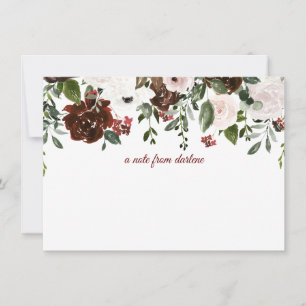 Cartão De Notas Vermelho Escuro, Branco, Rosas Rosa Suaves com Ver