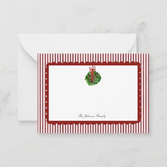 Cartão De Notas Vermelho Scallop Ticking Listra Natal Férias (Frente)