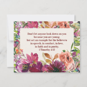 Cartão De Notas Versículo da Bíblia em Floral de Aquarela Burgundy