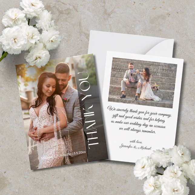 Cartão De Notas Vertical Serif Script Casamento Agradecimento 2 Fo (Criador carregado)